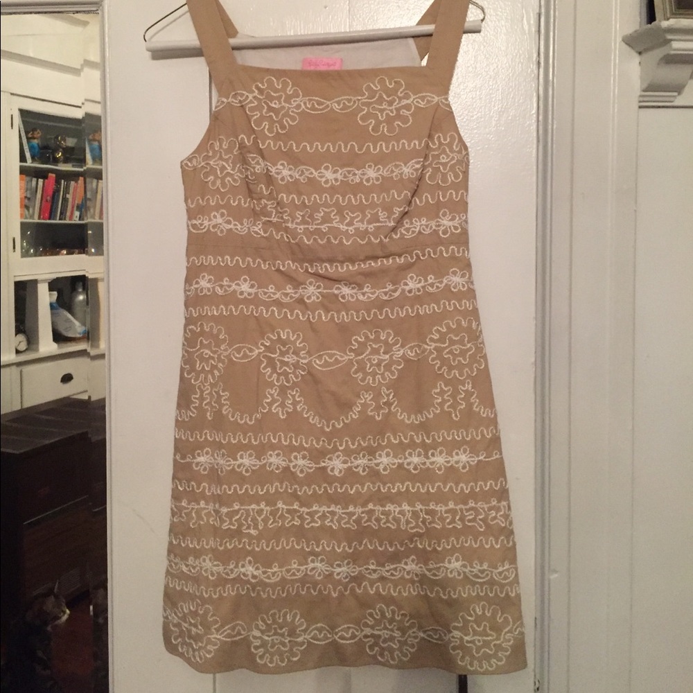 Lilly Pulitzer Tan Embroidered Shift Tank Dress